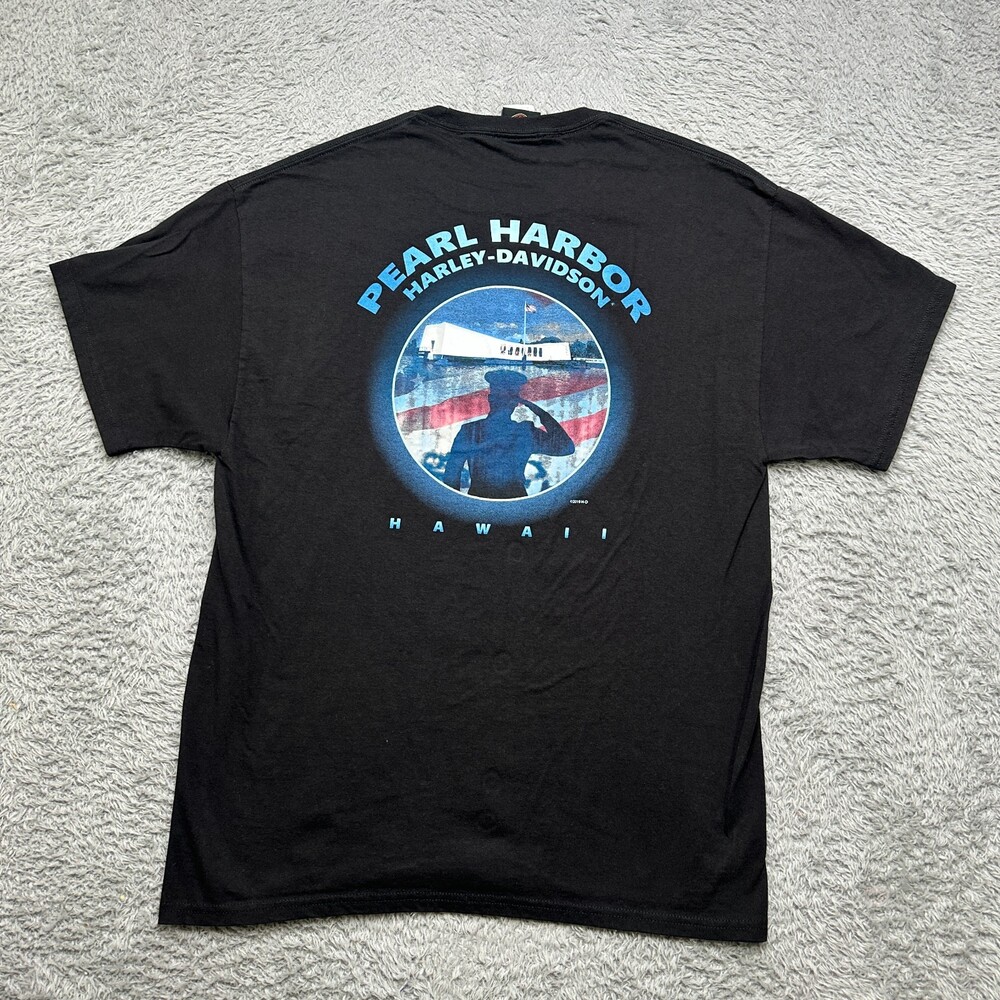 Harley Davidson Shirt Mens L Black Military Pearl Harbor Hawaii Short Sleeve